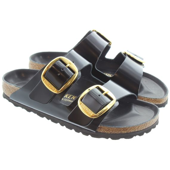 BIRKENSTOCK Ladies Arizona Big Buckle Leather Sandals In High Shine Black