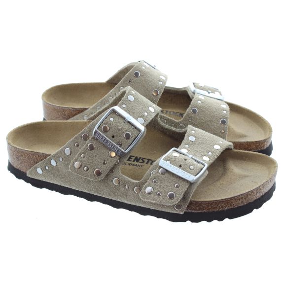 BIRKENSTOCK Ladies Arizona Suede Rivet 2 Bar Sandals In Taupe