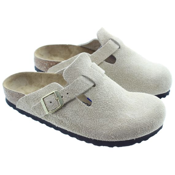 BIRKENSTOCK Ladies Suede Boston Clogs In Sand