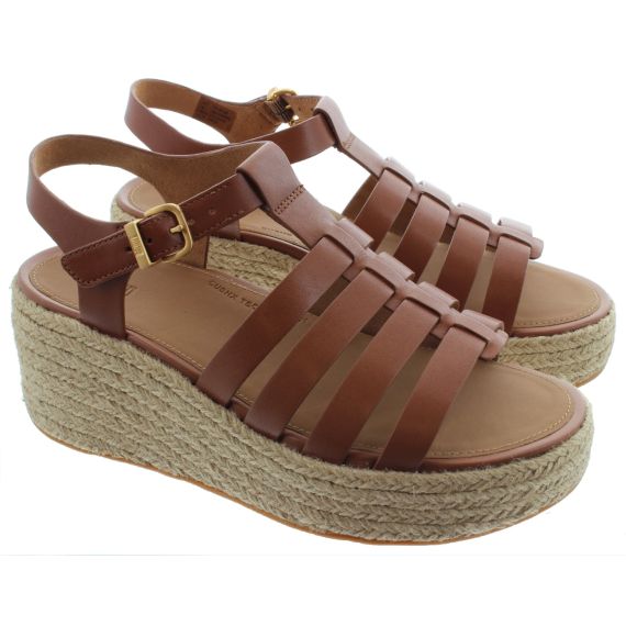 FITFLOP Ladies Platform Espadrille Leather Fisherman Wedge Sandals In Tan