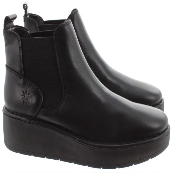 FLY Ladies Hely Wedge Chelsea Boots In Black