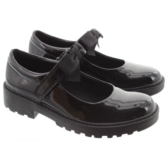 GEOX Kids Casey Bow Bar Shoes In Black Patent 