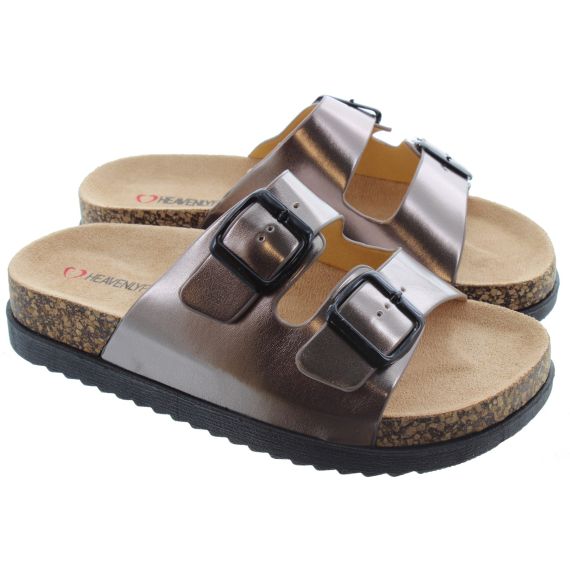 HEAVENLY FEET Ladies Totnes Metallic Mules In Silver