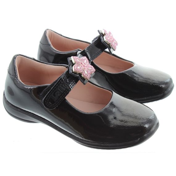 LELLI KELLY Kids LK8471 F Daisy Flower Bar Shoes In Black Patent
