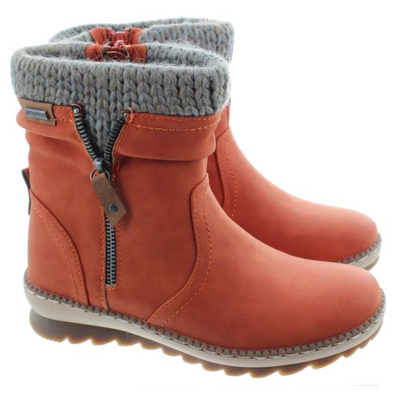 LUNAR Ladies Deborah Waterproof Zip Ankle Boots In Orange 