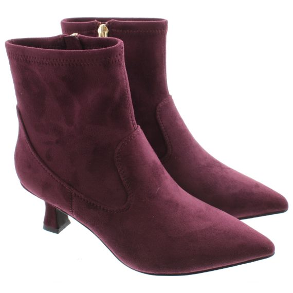 MARCO TOZZI Ladies 25314 Kitten Heel Ankle Boots In Burgundy