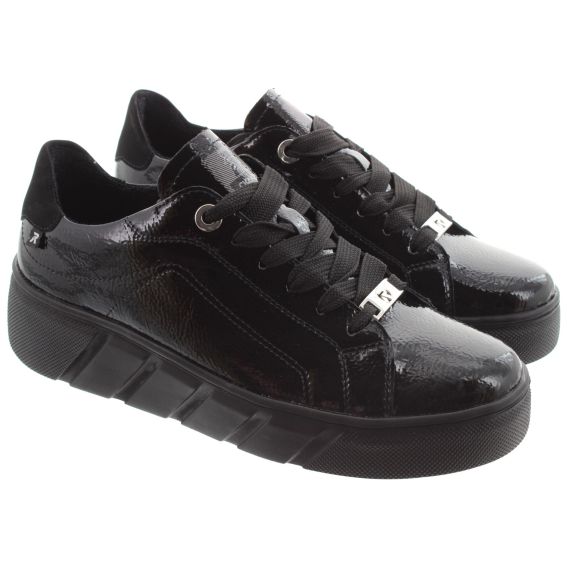 RIEKER Ladies W2601 Lace Trainers In Black Patent