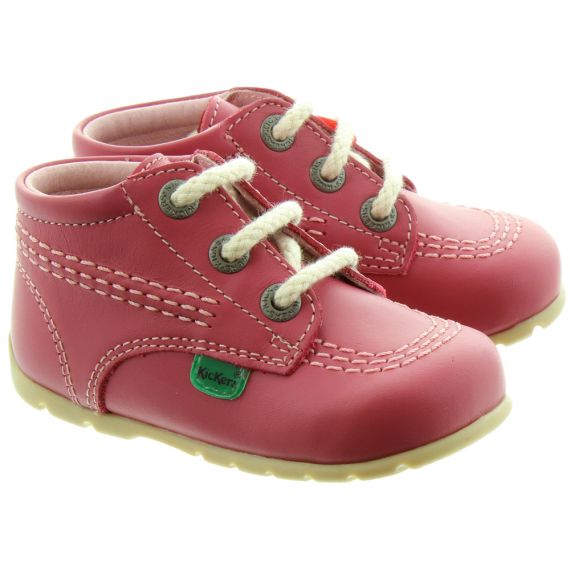 KICKERS Leather Kick Hi Baby Core Shoes in Blossom Pink