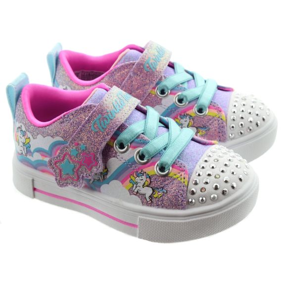 SKECHERS Kids 314809N Twinkle Sparks Jumpin' Clouds Light Up Trainers In Lavender Multi