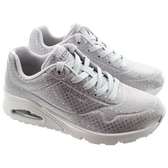 SKECHERS Ladies Uno Lace Trainers In Silver