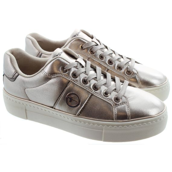 TAMARIS Ladies 23724 Leather Flatform Trainers In Gold