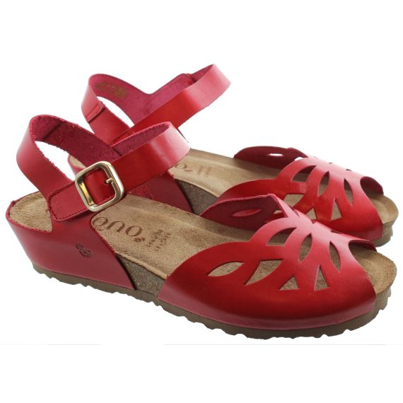 YOKONO Ladies Monaco 003 Velcro Flat Sandals In Red